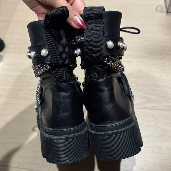 Zara Black Leather Combat Boots - Picture 7 of 8